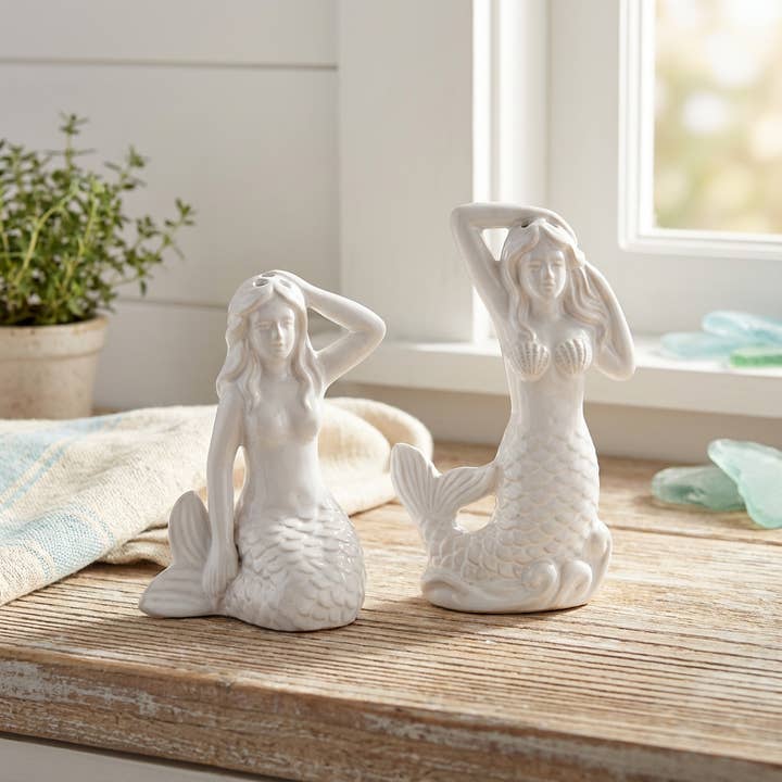 Mermaid Salt & Pepper Shaker Set – Coastal Table Décor for wholesale by Drew Derose Design