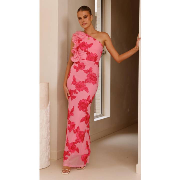 VESTIDO MAXI FLORAL DE UM OMBRO / 64502J19 por atacado de One and Only Collective