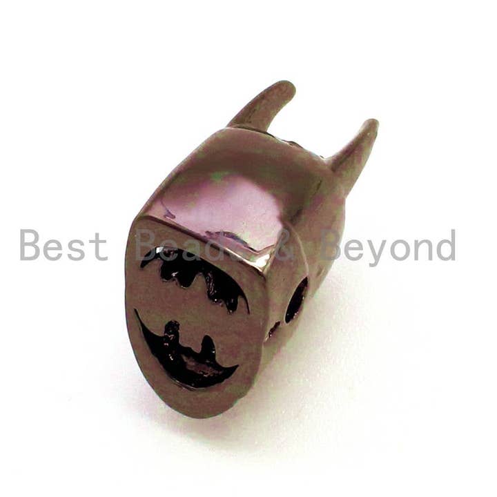 BestBeads&Beyond - Venta al por mayor Abalorios/colgantes individuales - Cuentas de cabeza de superhéroe de Batman CZ Micro Pave, cuentas espaciales de circonita cúbica, abalorios de pulsera para hombre, 12 x 8 mm, sku #G1393