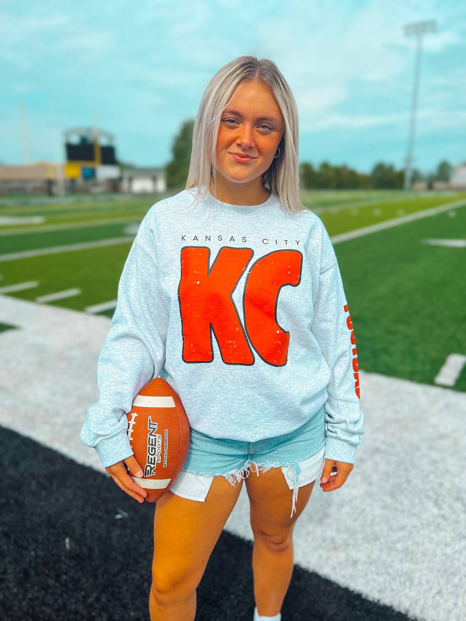 Country Charm Wholesale - Wholesale Graphic Sweatshirt - Unisex - Kansas City KC + Football sleeve1