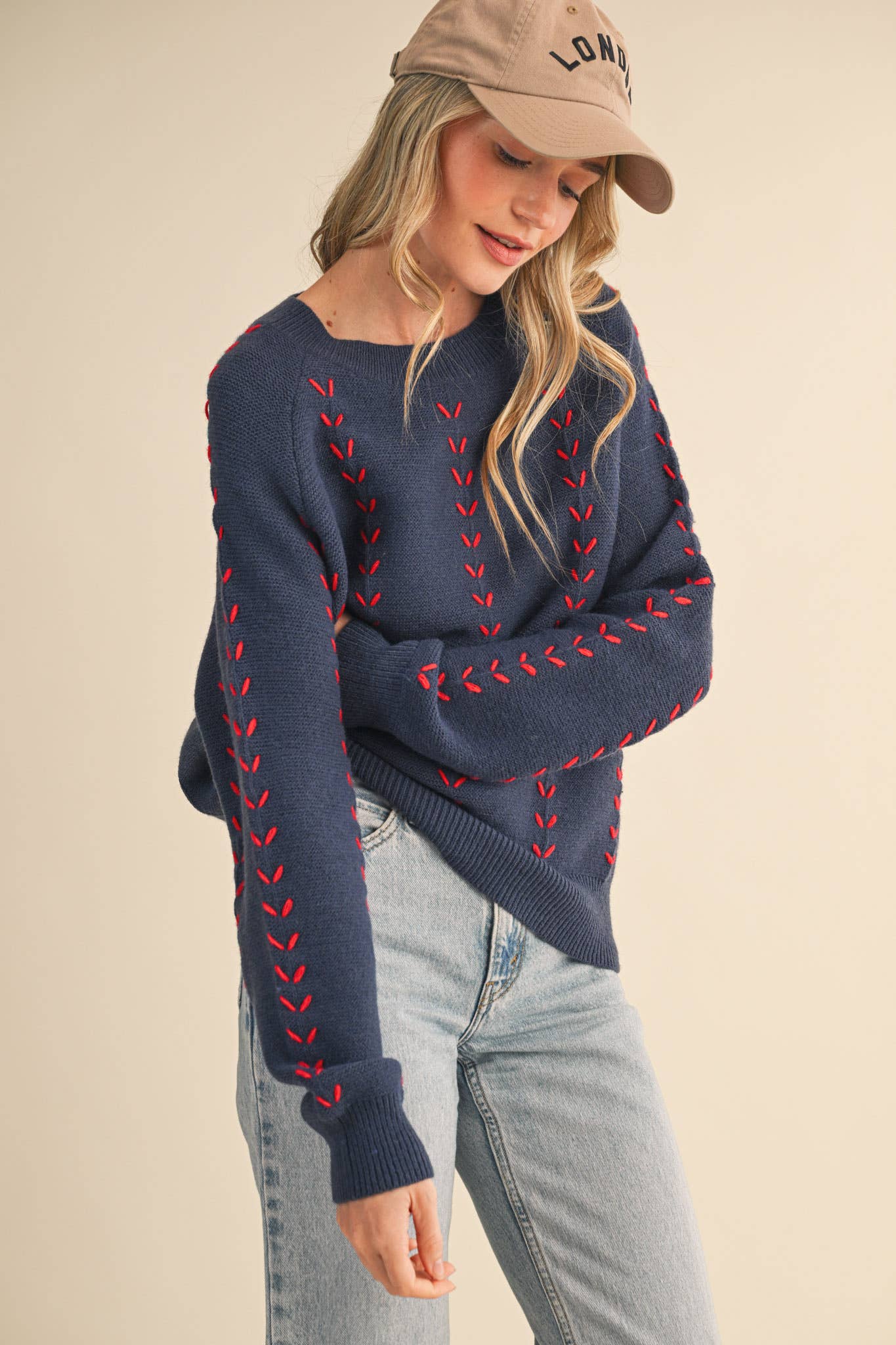 &MERCI - Wholesale Knit Sweater - Women's - EMBROIDERED LONG SLEEVE PULLOVER SWEATER MSW1117929