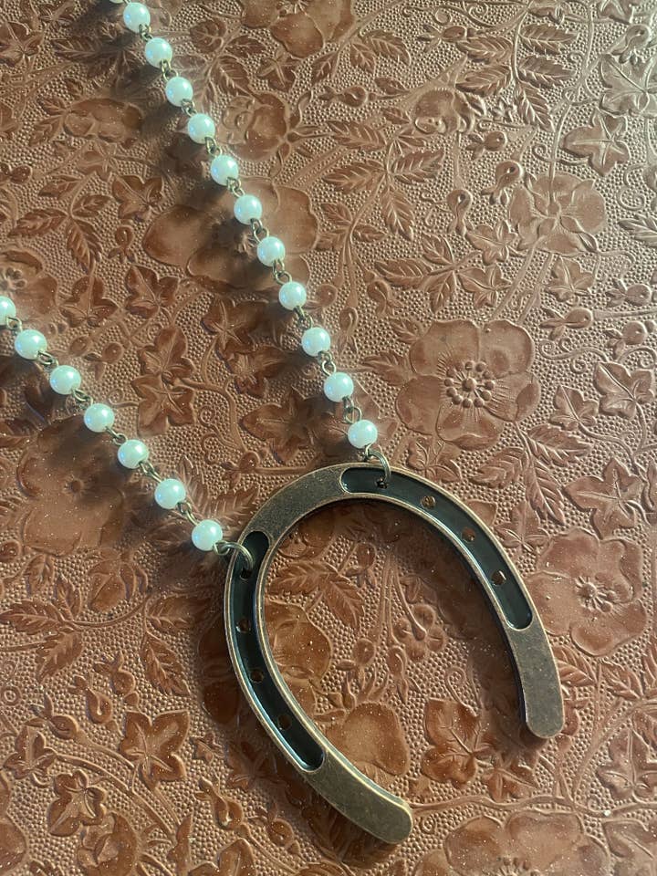 Horseshoe on Pearls Necklace-Equestrian/western/gift/fashion for wholesale by Savannah Hoffman Designs Artisan Jewelry