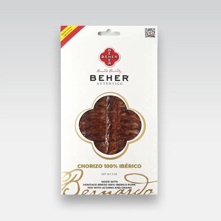 BEHER USA - Wholesale Pork - 100% Ibérico Acorn-Fed Chorizo machine-cut sliced 2oz