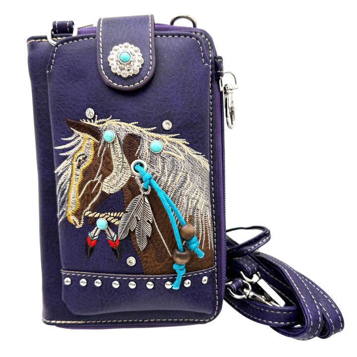 Lunar Deer - Wholesale Phone Wallet - Women's - Embroidered Horse Crossbody Western Phone Wallet10