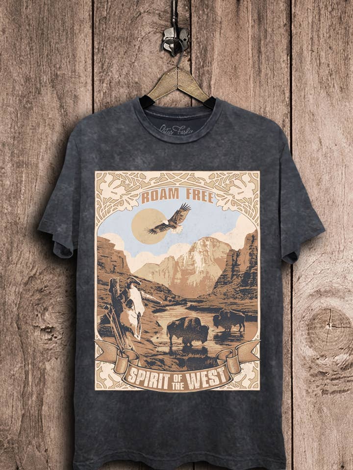 Roam Free Spirit Of The West Graphic Top for wholesale by Lotus Fashion Collection
