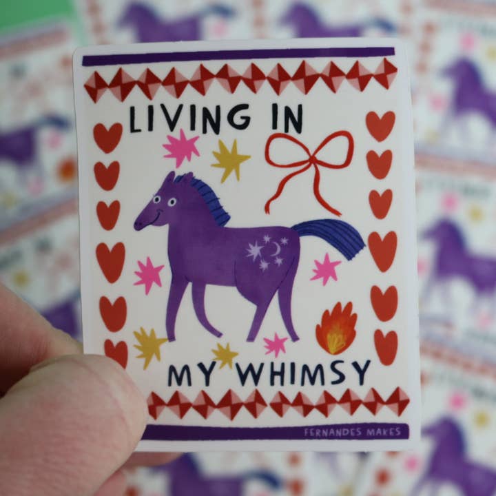 Living In My Whimsy Horse Glossy Vinyl Sticker for wholesale by Fernandes Makes
