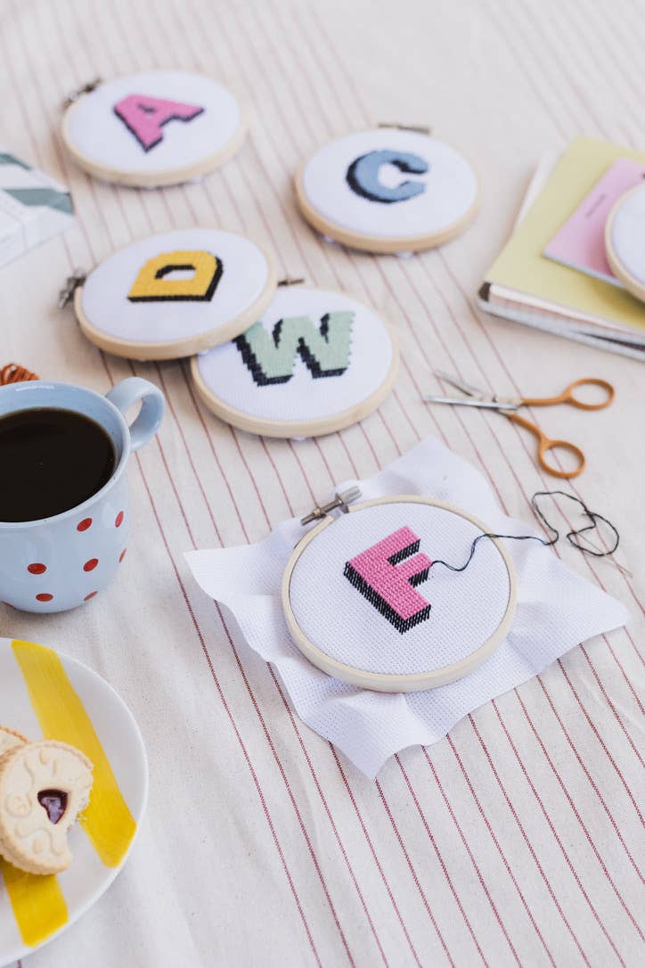 Multi Colored Drop Shadow Monogram Alphabet Cross Stitch Kit for wholesale on Faire6