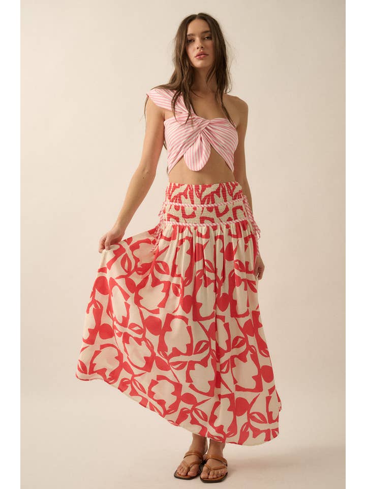 Promesa USA - Vendita all'ingrosso Gonna - Donna - Gonna lunga a balze con stampa floreale astratta6