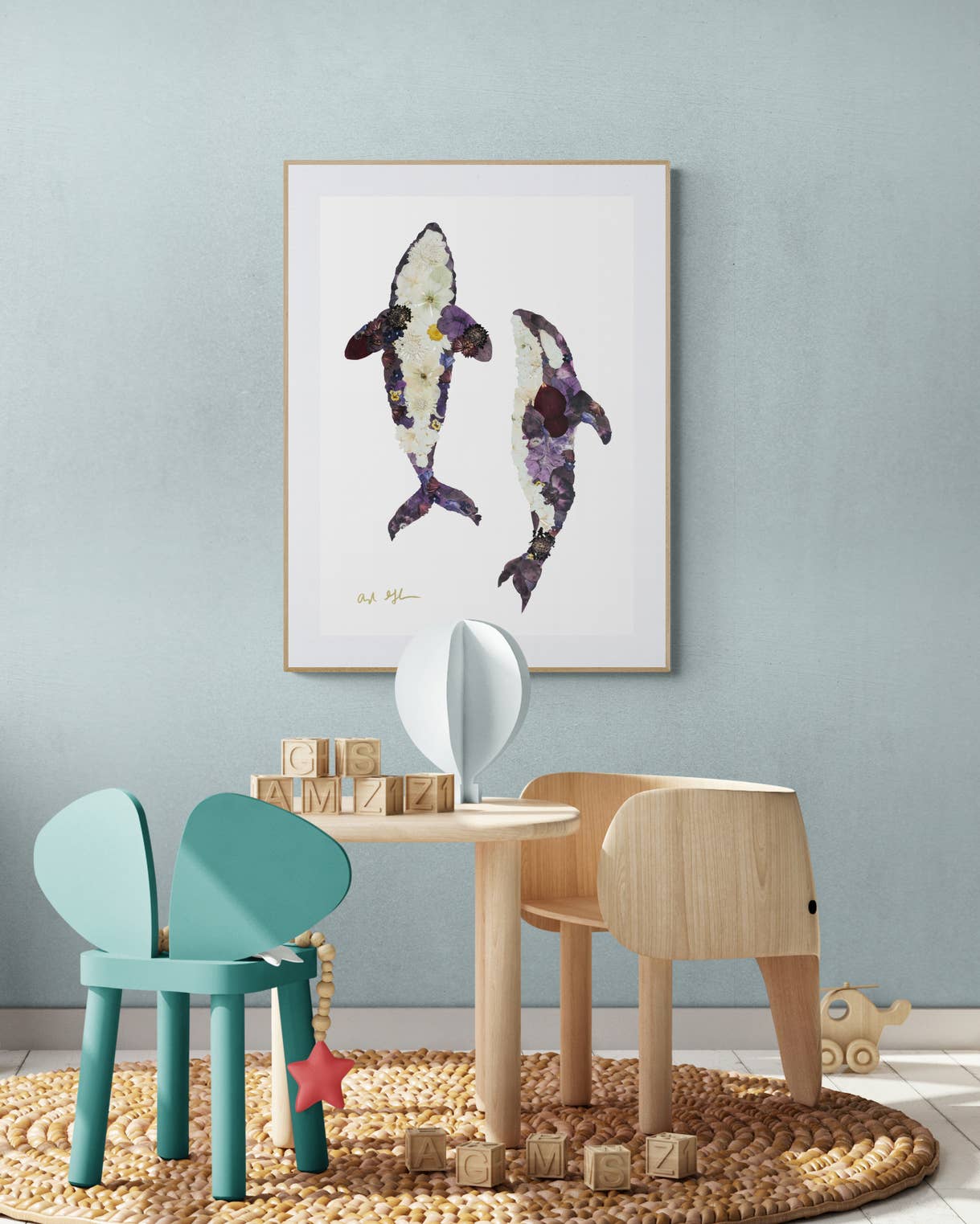 Oxeye Floral Co. - Wholesale Art Print - Orca Whales Print | Pressed Flower Art1