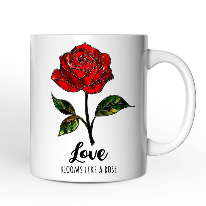 OrnamentallyYou - Wholesale Coffee Mug - Rose Stained Glass Mug, Love Blooms Like a Rose