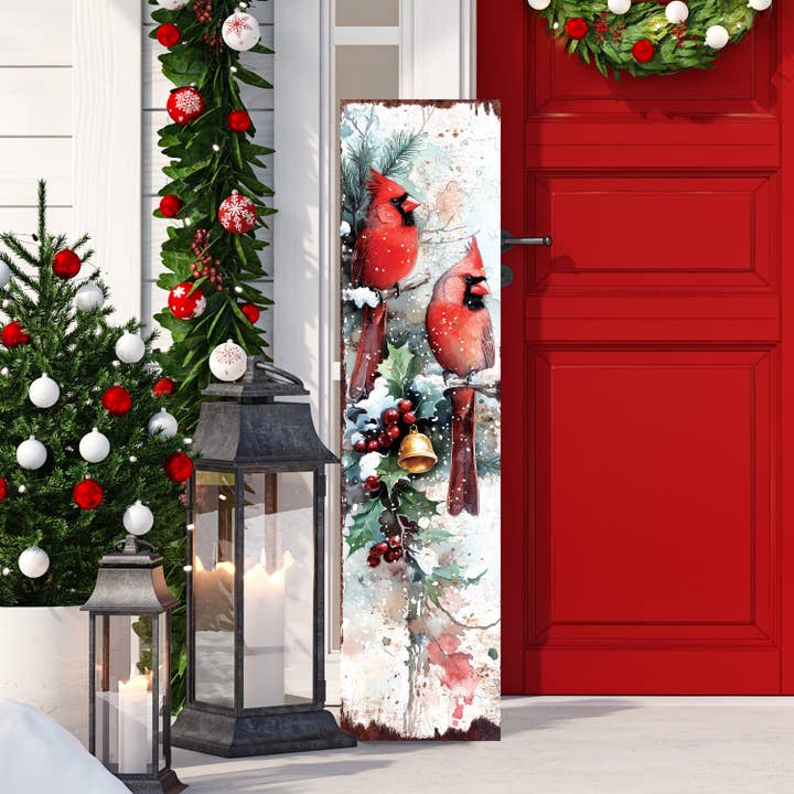 TX USA Corporation - Wholesale Christmas Wall Art - 48" Merry Christmas Front Porch Sign | Snowy Cardinals Outdoor Holiday Decor2