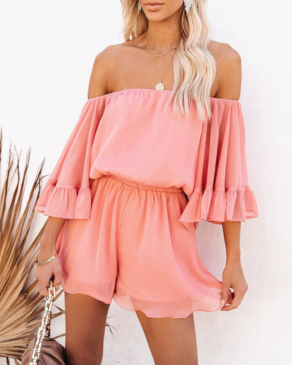 Sweetkama - Wholesale Romper - Women's - Ladies Off Shoulder Short Sleeves Daily Romper 136317