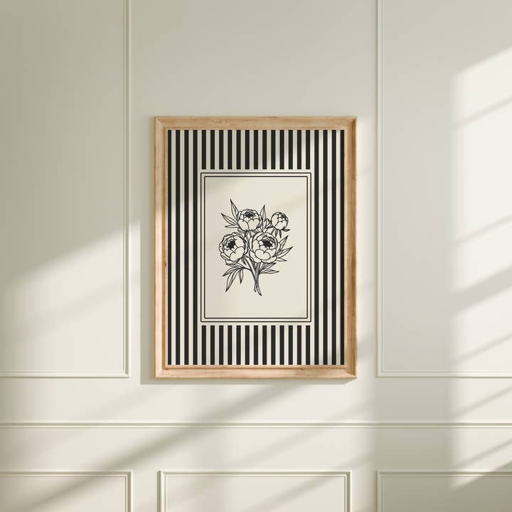 Paperly Creative Co - Wholesale Art Print - Minimalist Black & White Peonies Art Print II7