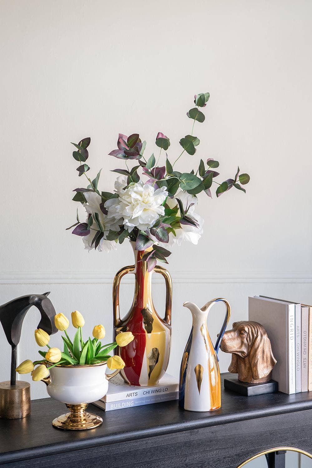 A&B Home Group Inc. - Wholesale Vase - 10x7x7" White Ceramic Flower Vase with Gold Electroplating2