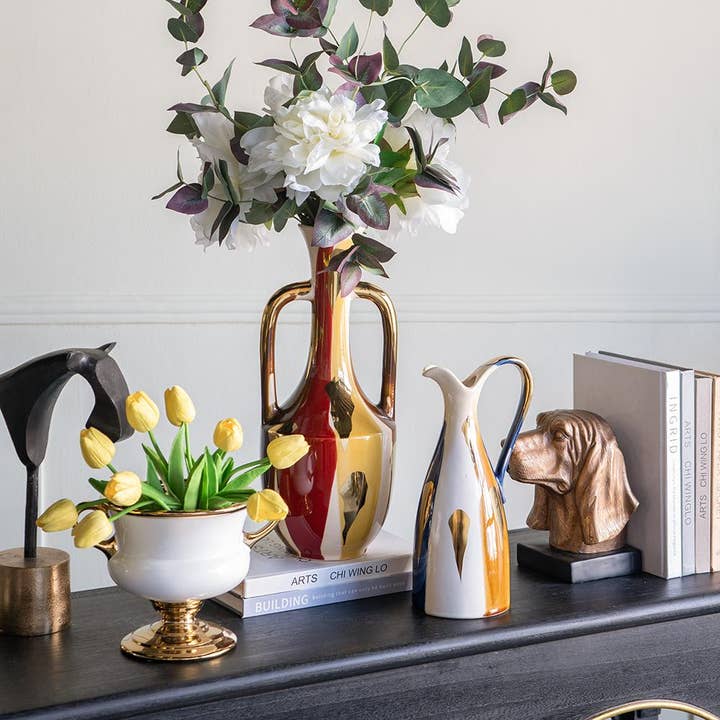 A&B Home Group Inc. - Wholesale Vase - 10x7x7" White Ceramic Flower Vase with Gold Electroplating2