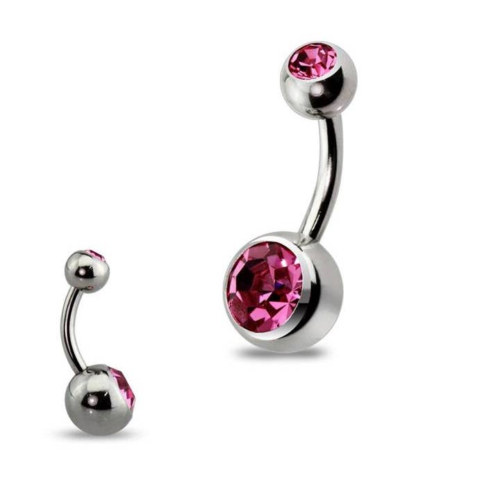CRAVE BODY JEWELRY - Wholesale Belly Ring - 10MM LENGTH BASIC 316L SS PRESS FIT DOUBLE GEM NAVEL RING