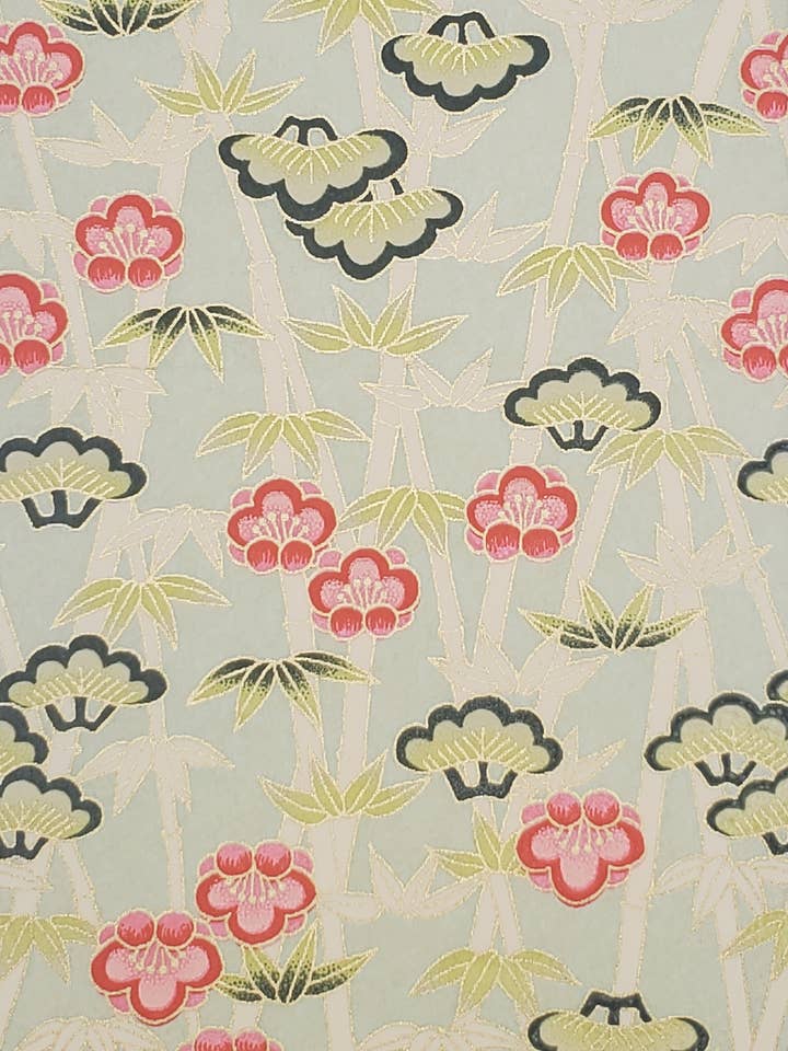 Yuzenshi : Bambou & Fleurs sur Vert pour la vente par Aitoh Company