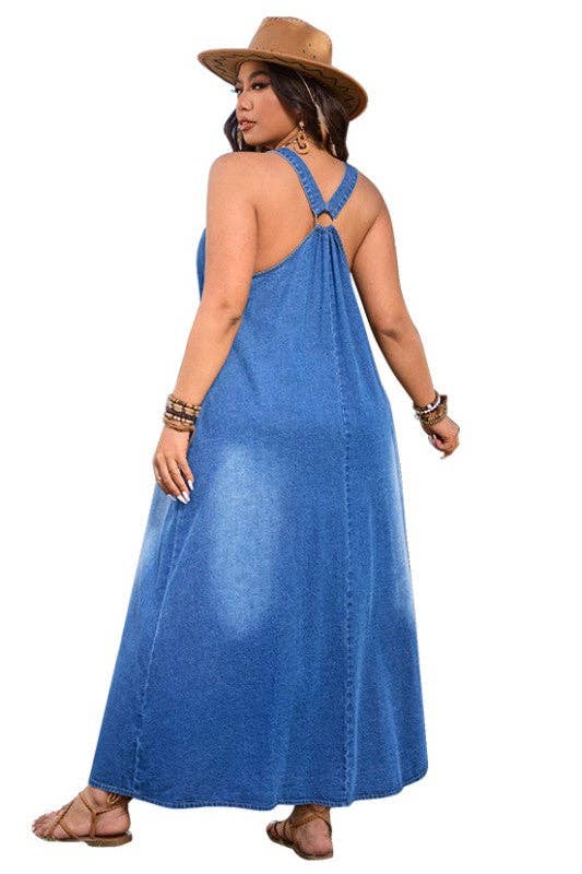 By Claude - Wholesale Dress - Women's - WOMEN PLUS SIZE FASHION DENIM MAXI DRESS3