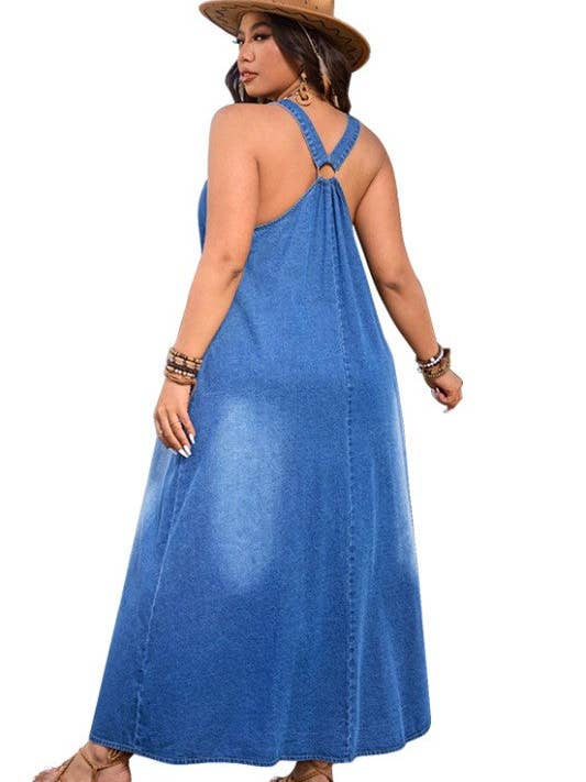 By Claude - Wholesale Dress - Women's - WOMEN PLUS SIZE FASHION DENIM MAXI DRESS3