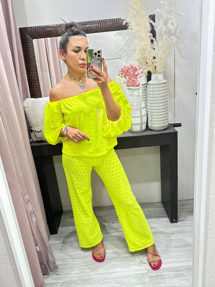 PANTS SanGallo lace fluorescent yellow Ribes of LOVE for wholesale by RIBES OF LOVE
