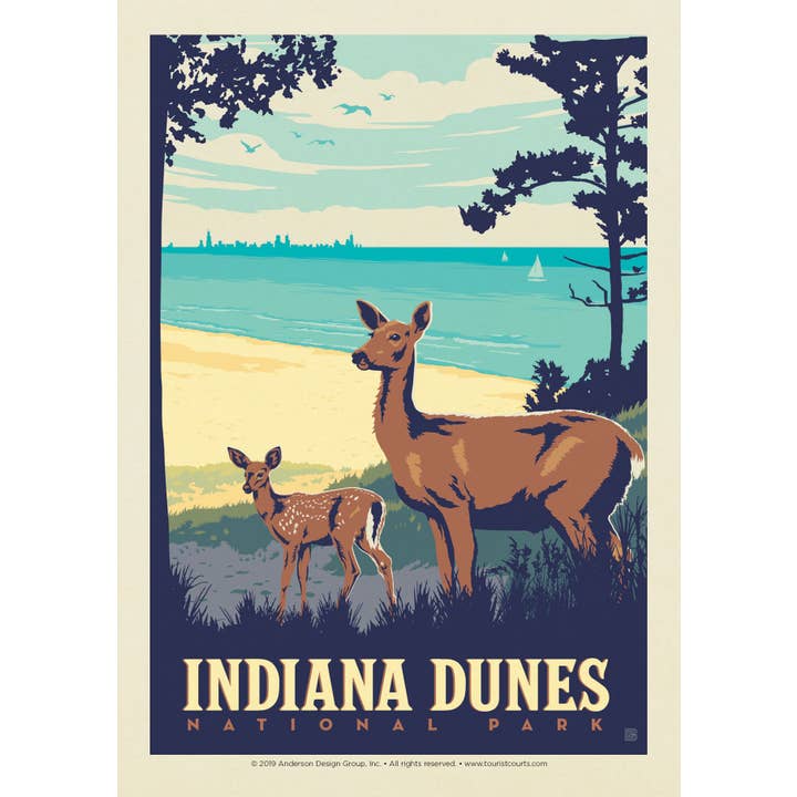 Carte postale des dunes de l'Indiana pour la vente par Tourist Courts