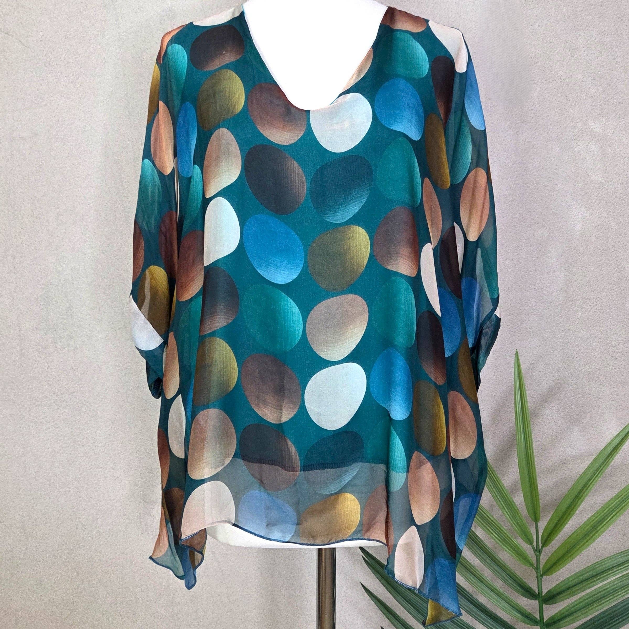 Tempest Designs – wholesale Blouse – Women’s – Silk blend free size top with retro shaded spot digital print design3