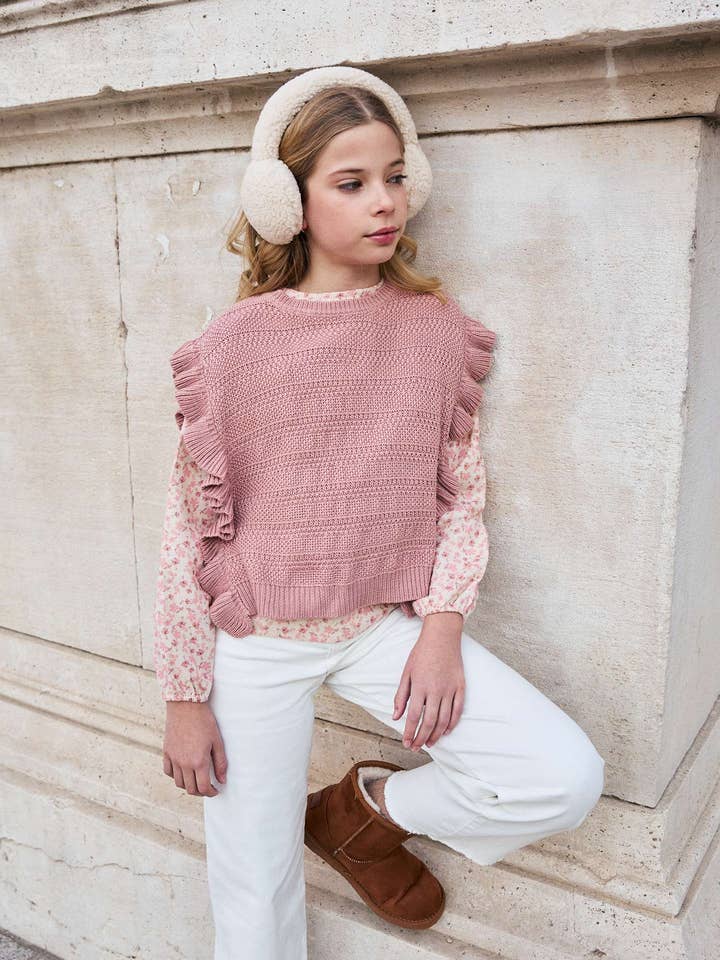 Meisjestrui van breiwerk in roze met zijstrikken voor wholesale door Dadati