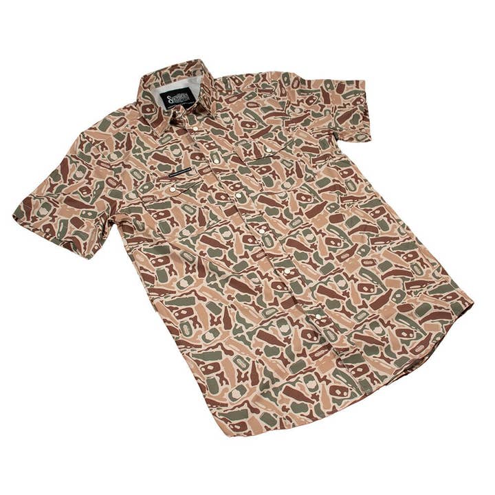 Southern Drinking Club - Wholesale Button Down Shirt - Men's - Beer Camo Performance Pearl Snap Shirt
