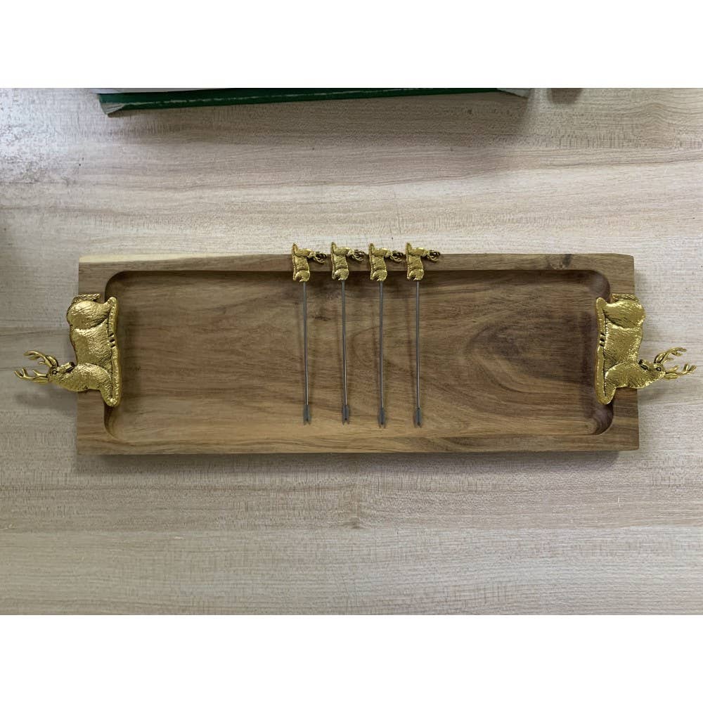 AULICA - Wholesale Kaasplank - Kaas- en charcuterieplank met 4 gouden hertenhapprikkers2