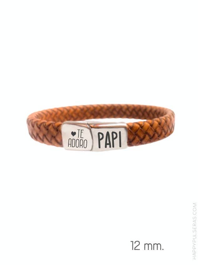 Armband Daddy aus Leder und Stahl 12 mm mit Gravur aus Tex-Verschluss. für den Großhandel von Happypulseras