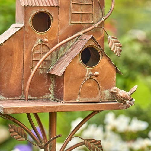 Zaer Ltd. International - Wholesale Bird House - Tall Bungalow Copper Birdhouse Stake - Fall Garden Decor2