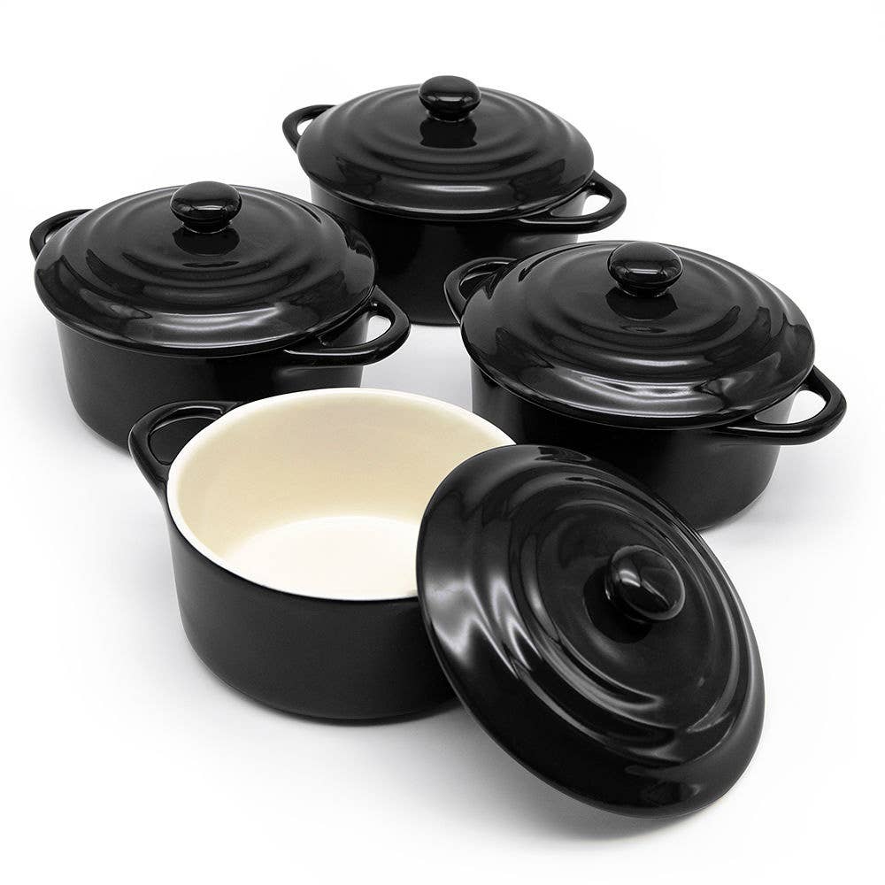 Kook - Wholesale Baking Dish - Kook Mini Casserole Dishes & Lids, Ceramic, 12 oz, Set of 410