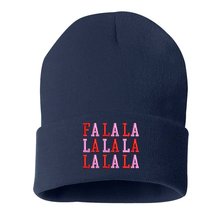 Fa La La Christmas Embroidered Beanie Cap for wholesale by DSY Lifestyle
