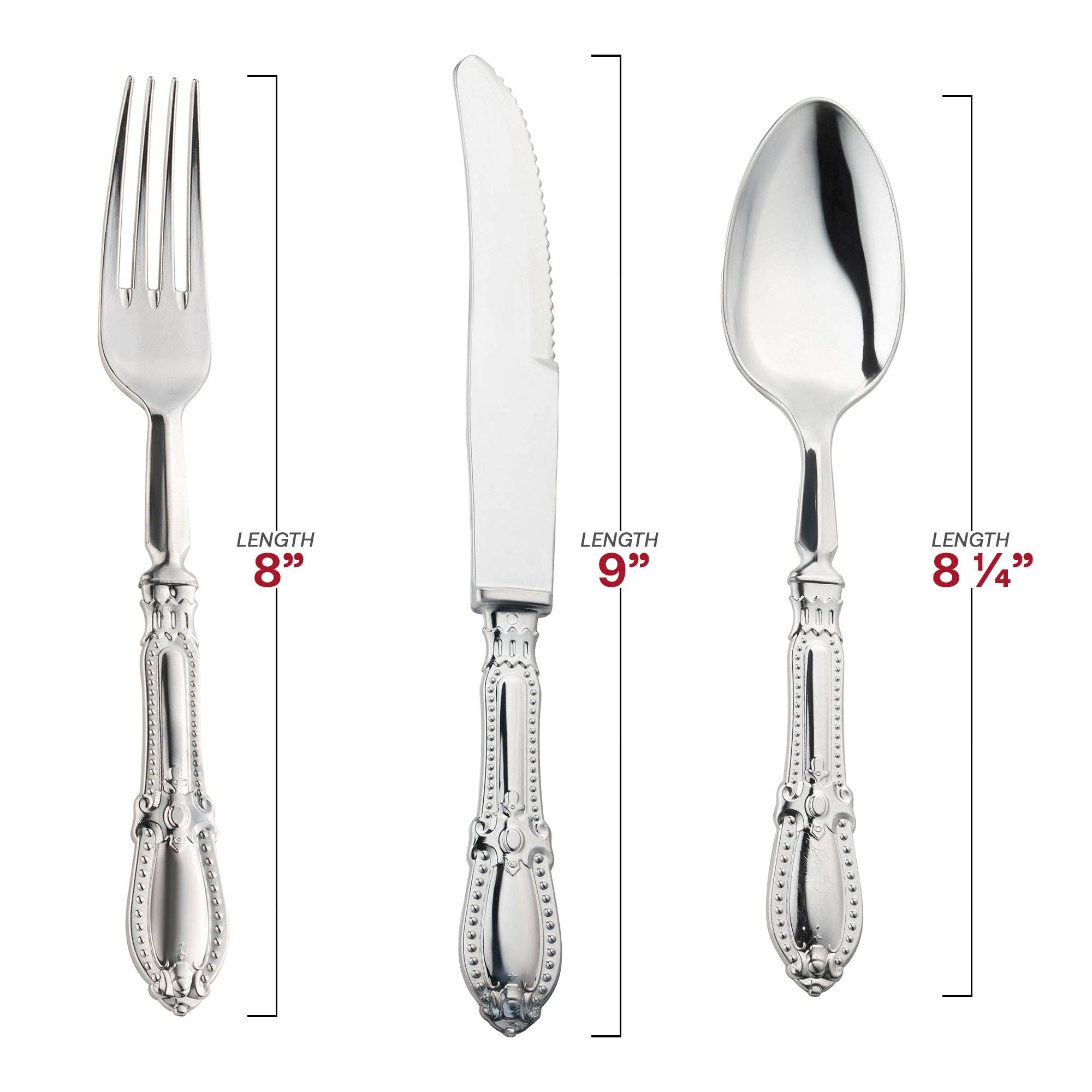 Smarty had a Party - Wholesale Assorted Cutlery Set - Silver Baroque Disposable Plastic Cutlery Set - 10 Guests1