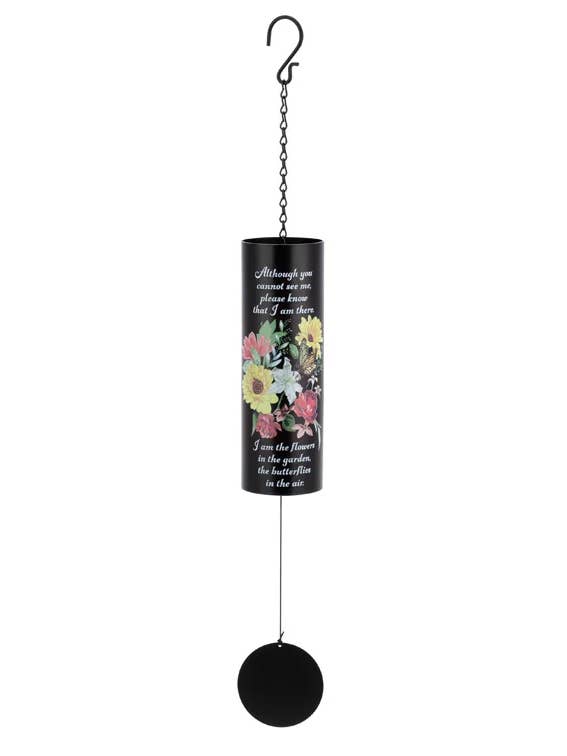 Memorial Cylinder Wind Chime with Floral Artwork Item #14816 for wholesale by Napco