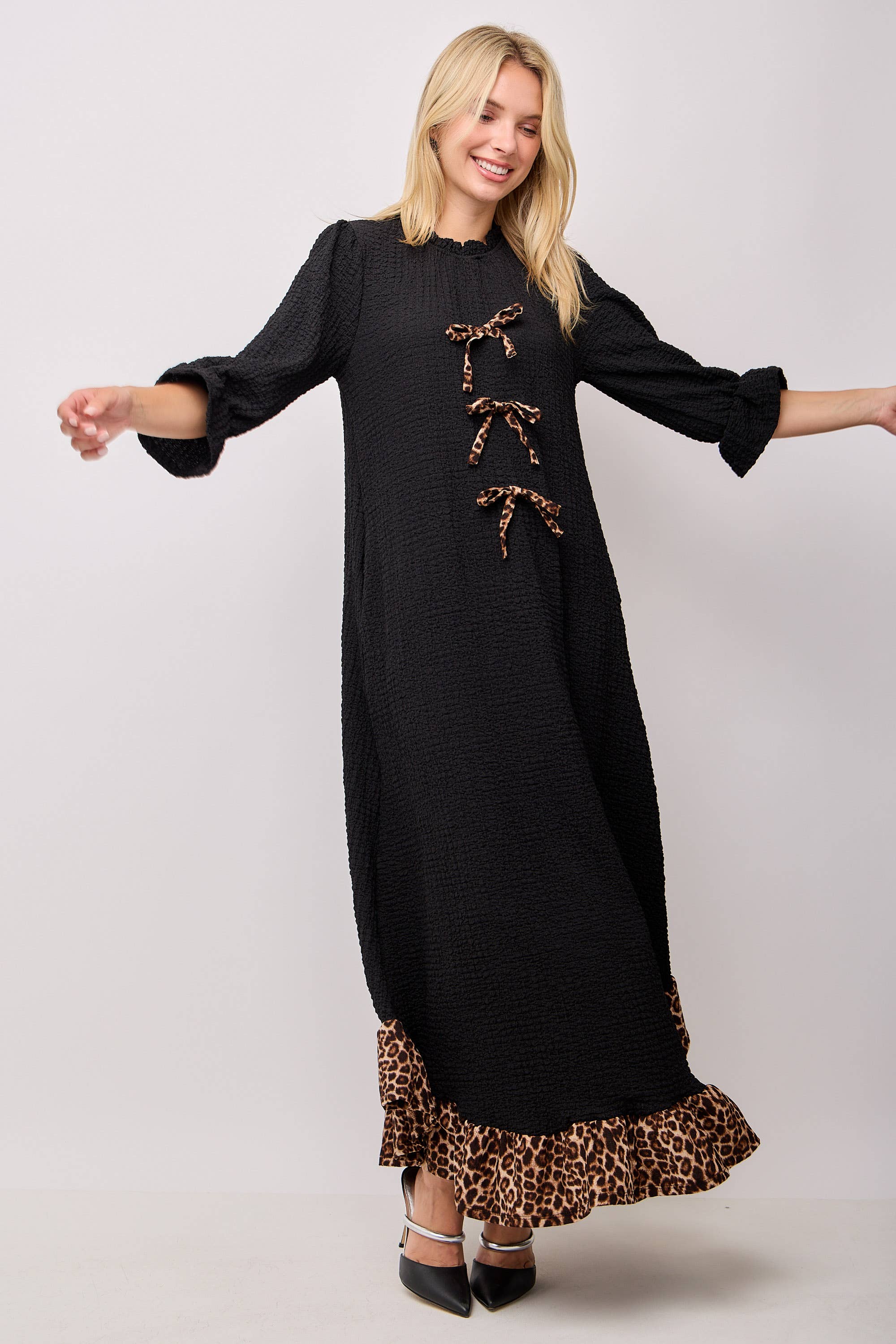 Celeste Clothing - Wholesale Dress - Women's - WOMEN'S PLUS SIZE  MAXI DRESS -LEOPARD CONTRAST AND BOWS 27