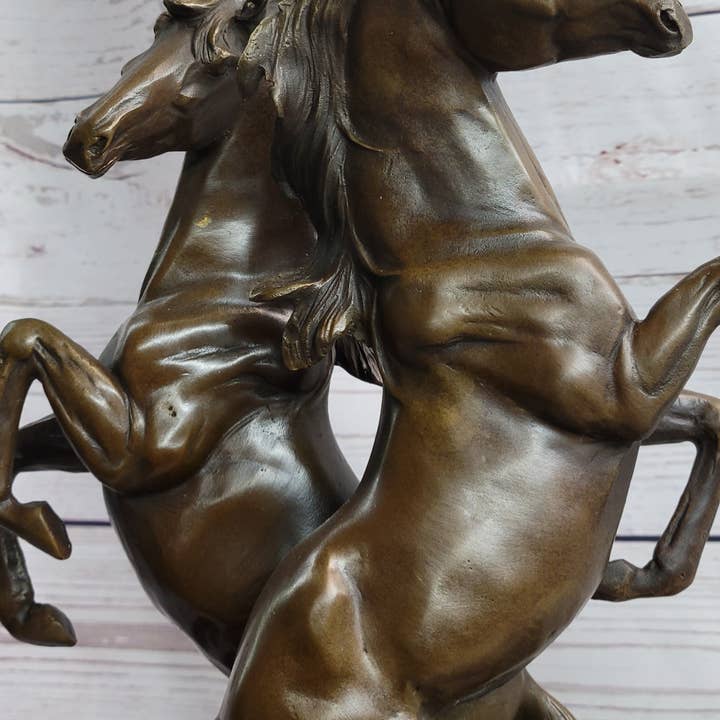 Bronzhaus - Wholesale Sculpture - Two Rearing Stallions Horses Bronze Sculpture Statue Horse Lover Decor Signed Art on Marble Base6