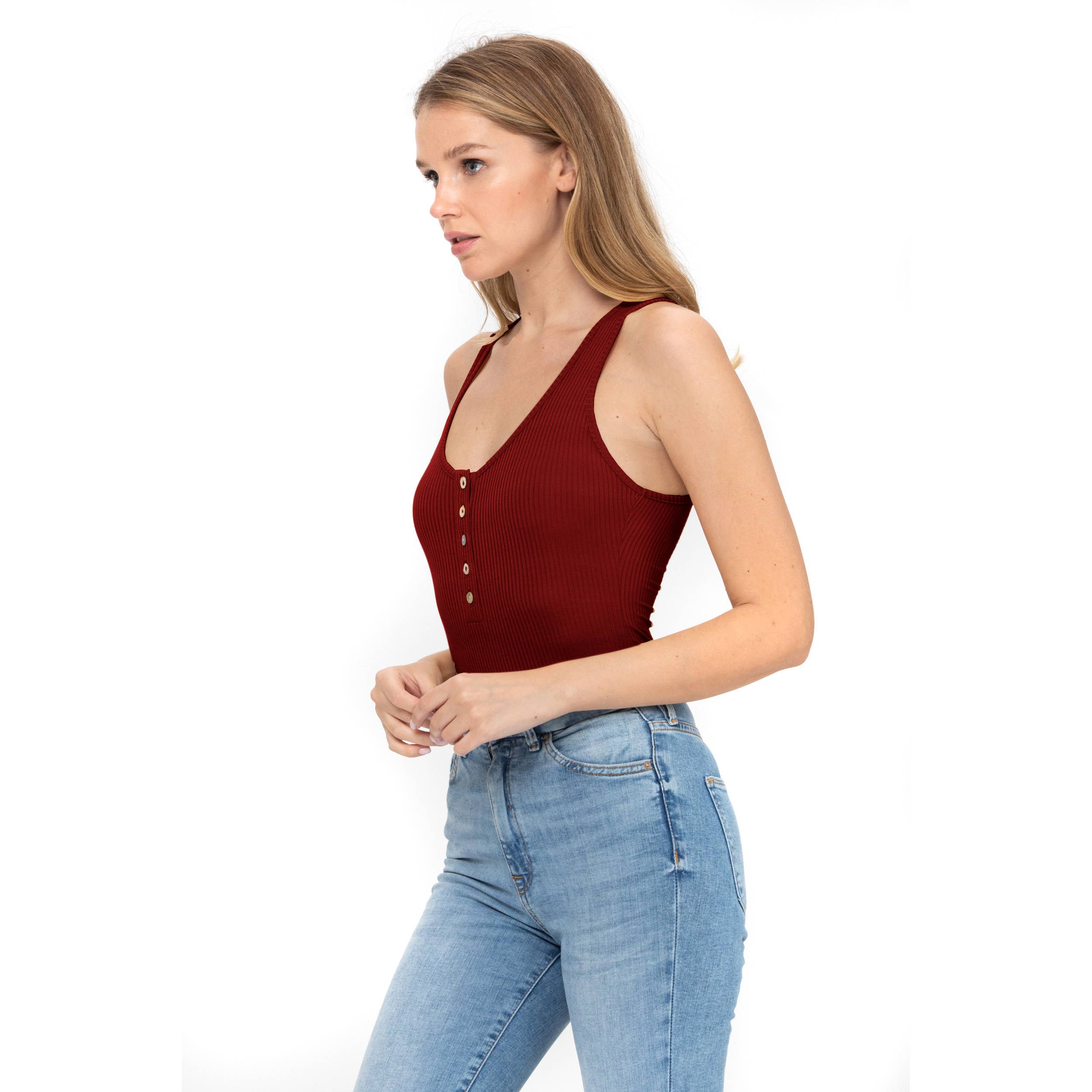 ROLYPOLY - Vendita all'ingrosso Body - Donna - Senza maniche Sexy Scoop Neck Canotta Pulsante Giù Body19