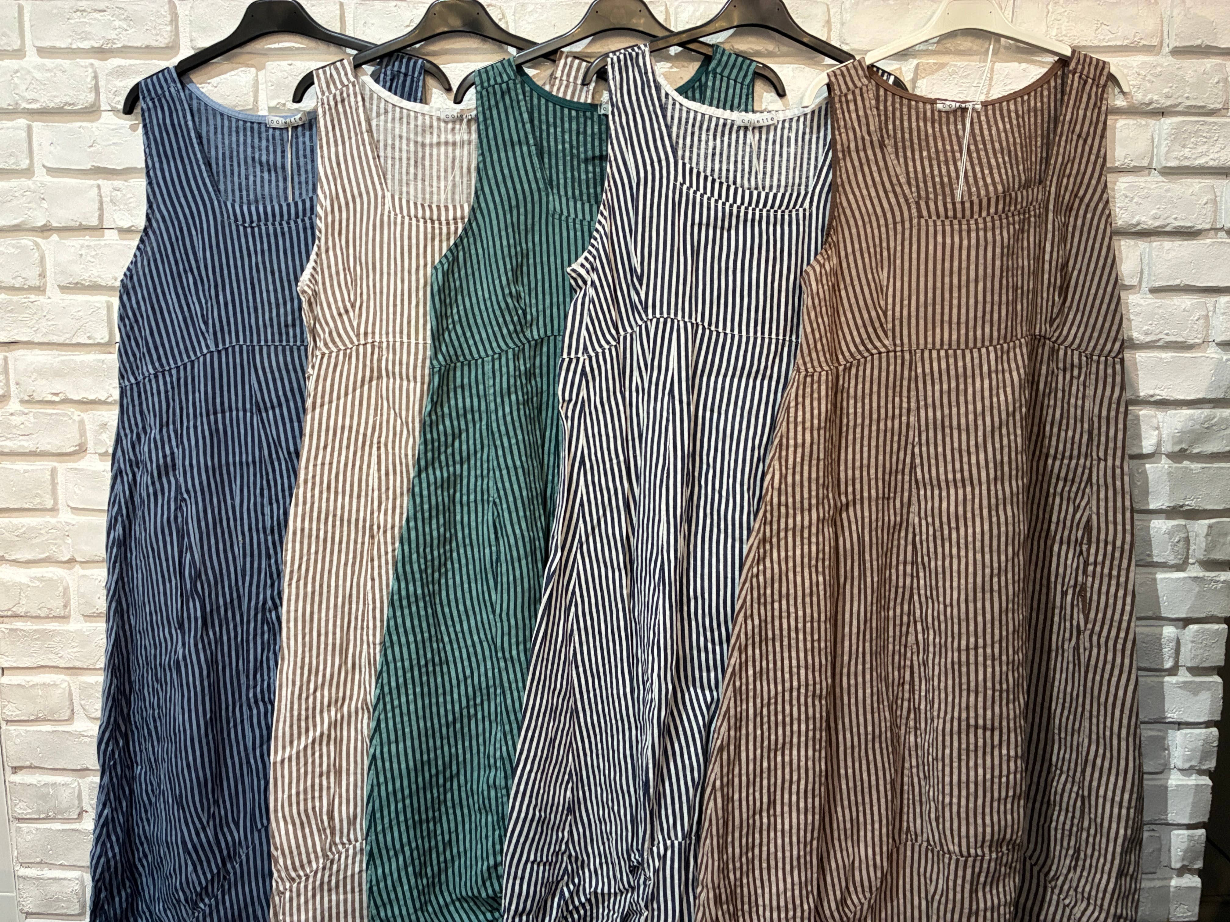 la maison des fibres naturelles - Wholesale Dress - Women's - Sleeveless striped dress 6223stripe 100%LINEN7