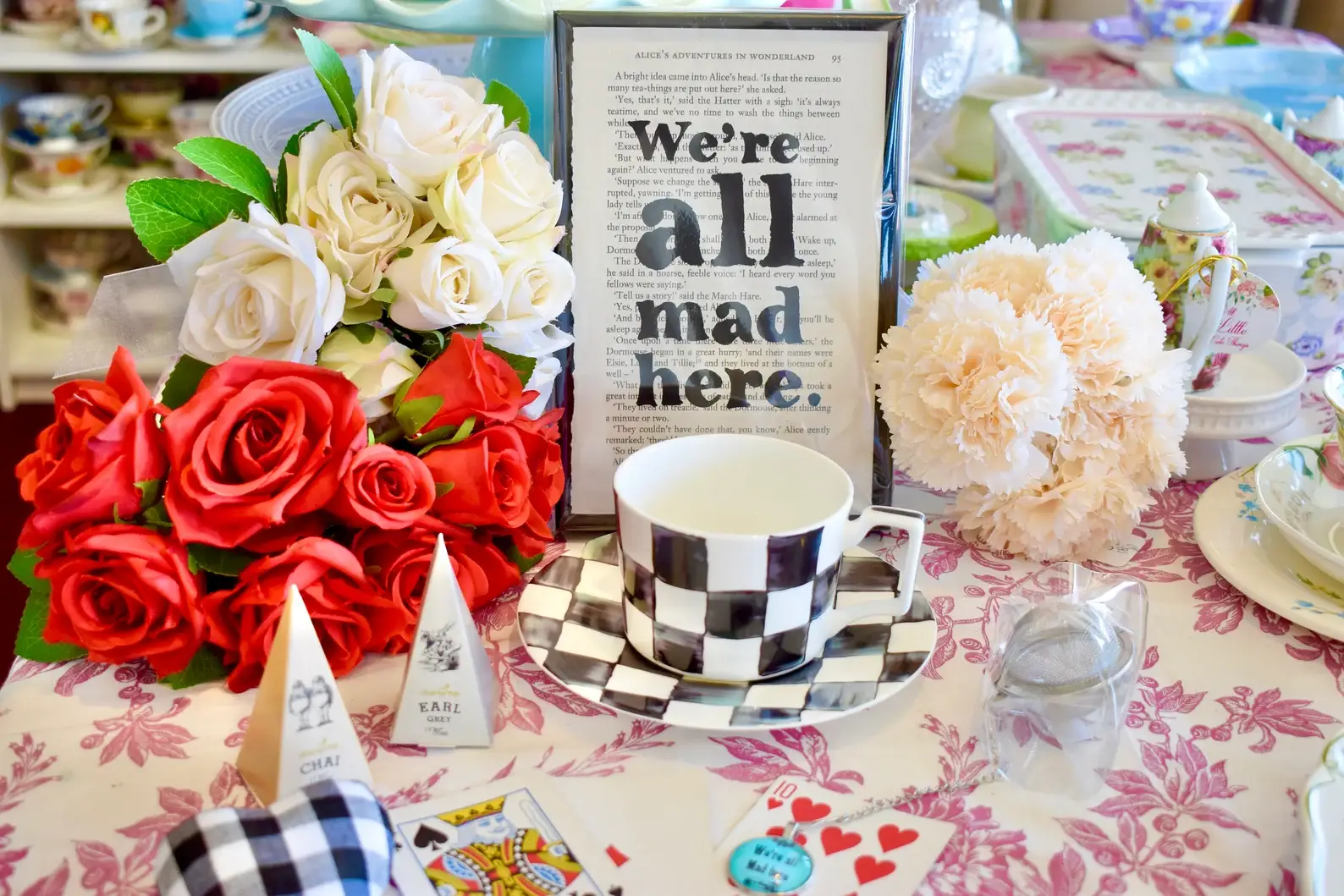 All Little Cute Things - Wholesale Coffee/Tea Cup - Mad Tea Party Black and White Checkered Cup and Saucer3