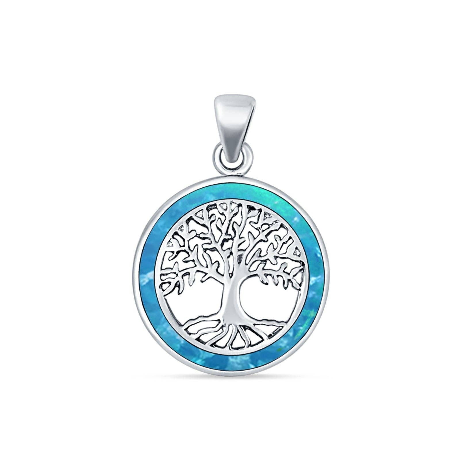 Blue Apple Imports - Wholesale Individual Charm/Pendant - Lab Created Blue Opal Tree Of Life Pendant