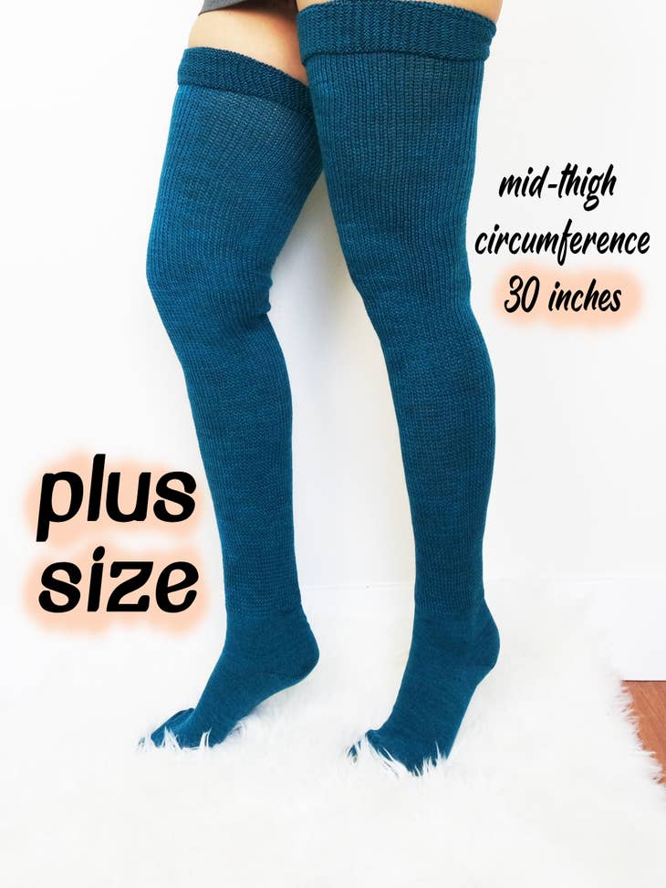 Women's Ribbed Cloud Gray Plus Size Thigh High Socks
