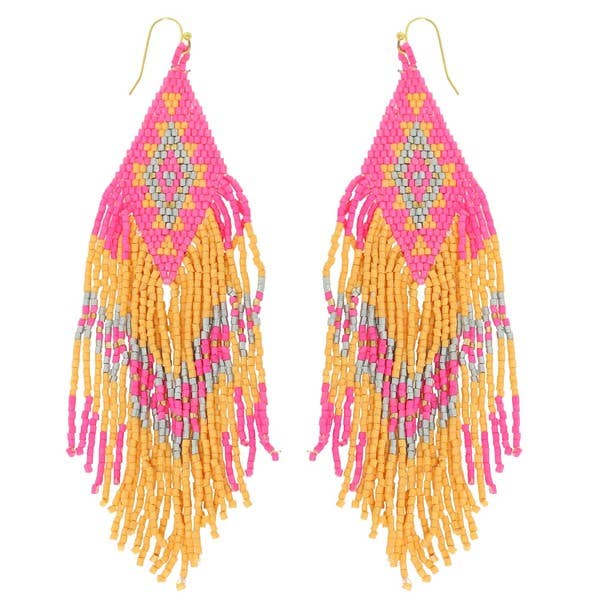 anbfashion - Vendita all'ingrosso Orecchini con nappe - ORECCHINI A GOCCIA LUNGHI CON PERLINE NATIVI AMERICANI E13866
