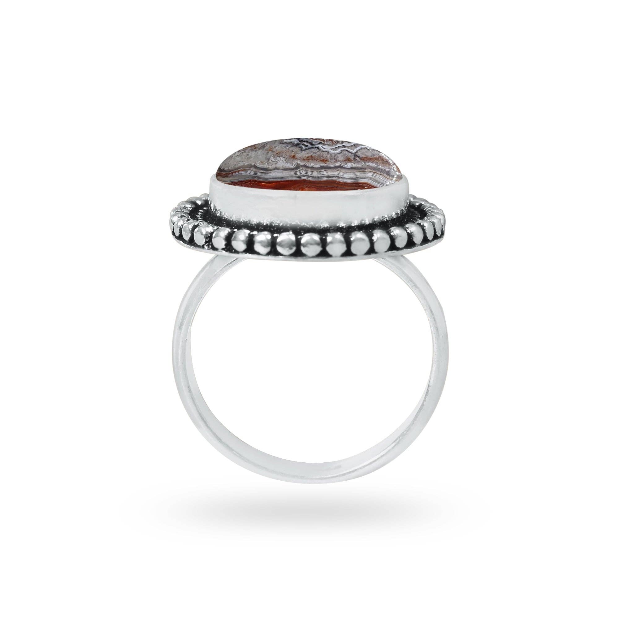 Handmade Jewels - Wholesale Cocktail/Statement Ring - Crazy Lace Agate Rings – Silver-Plated, Handmade, Swirly Earth-Tone Statement (US Sizes 6–10)1