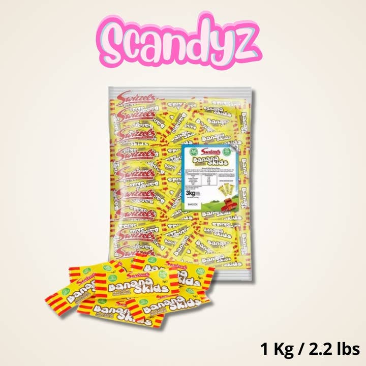 Banana Skids – Barras Mastigáveis de Banana e Toffee por atacado de Scandyz