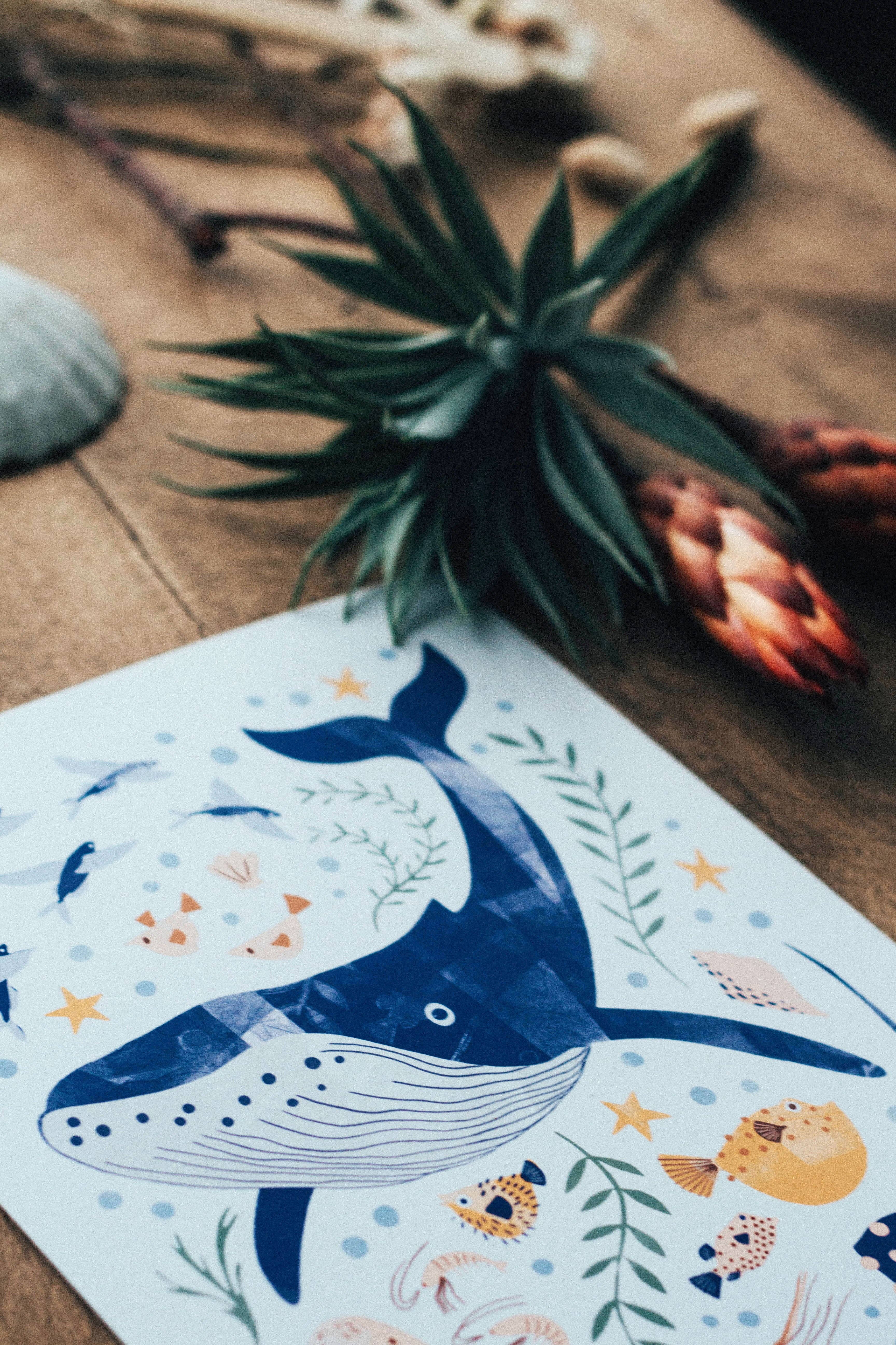 Slow Sunday - Wholesale Art Print - Kids & Baby - ‘Into The Blue’ Whale And Sea Creatures Fine Art Print For Children4