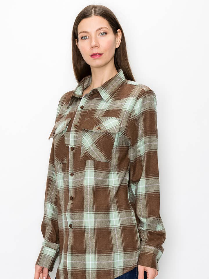 W-FL109 Womens Boyfriend Flannel Checkered Plaid Long Sleeve for wholesale by WEIV