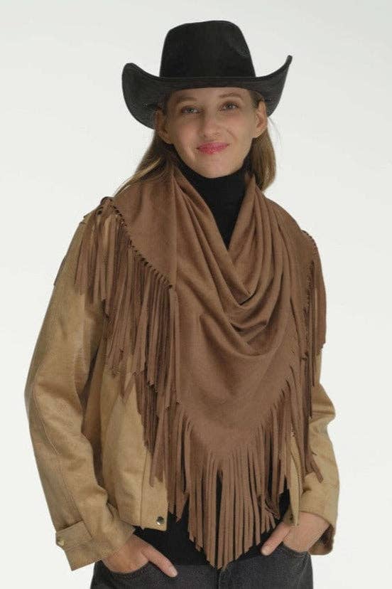 MiMi Wholesale - Wholesale Scarf - Women's - SFC0134 Faux Suede Triangle Fringe Scarf2