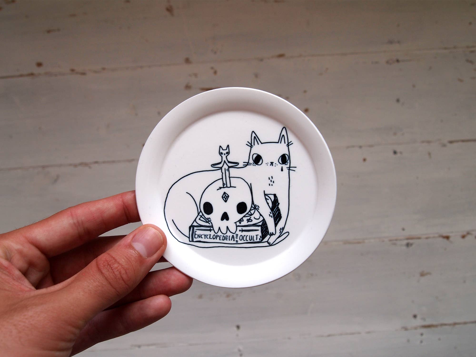 I LIKE CATS - Wholesale Jewelry Dish - Spooky cat with books illustrated trinket dish, ring dish1