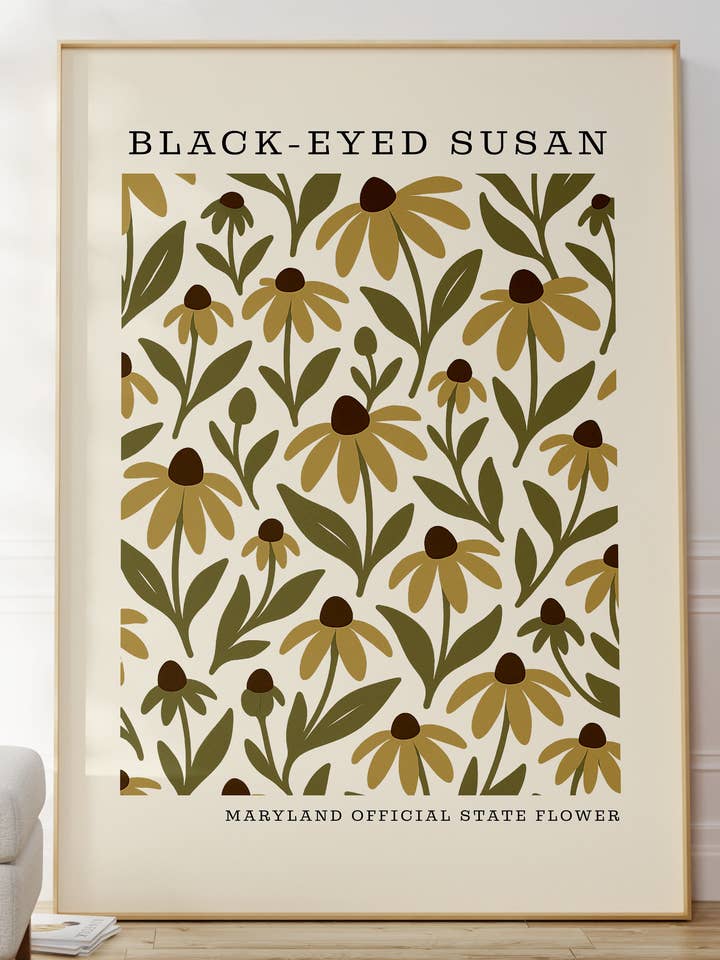 Impression artistique de la fleur de l'État du Maryland – Rudbeckie hérissée pour la vente par The FlatFile Society
